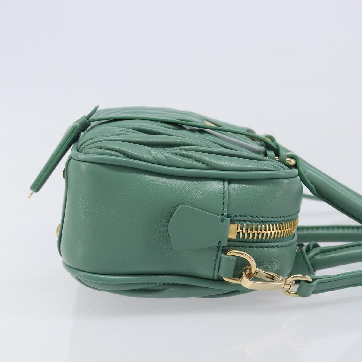 Miu Miu Matelasse Arkady Hand Bag Leather 2way Green Gold Auth 204302SAM