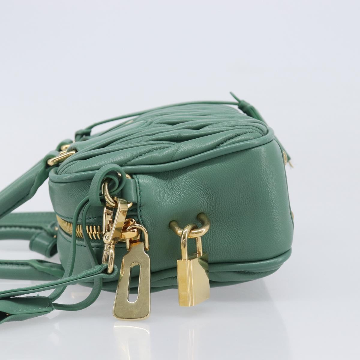 Miu Miu Matelasse Arkady Hand Bag Leather 2way Green Gold Auth 204302SAM