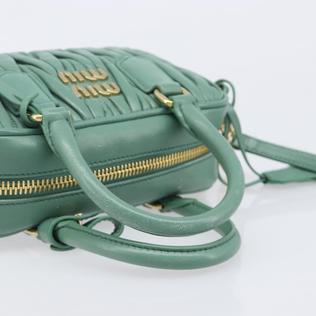 Miu Miu Matelasse Arkady Hand Bag Leather 2way Green Gold Auth 204302SAM