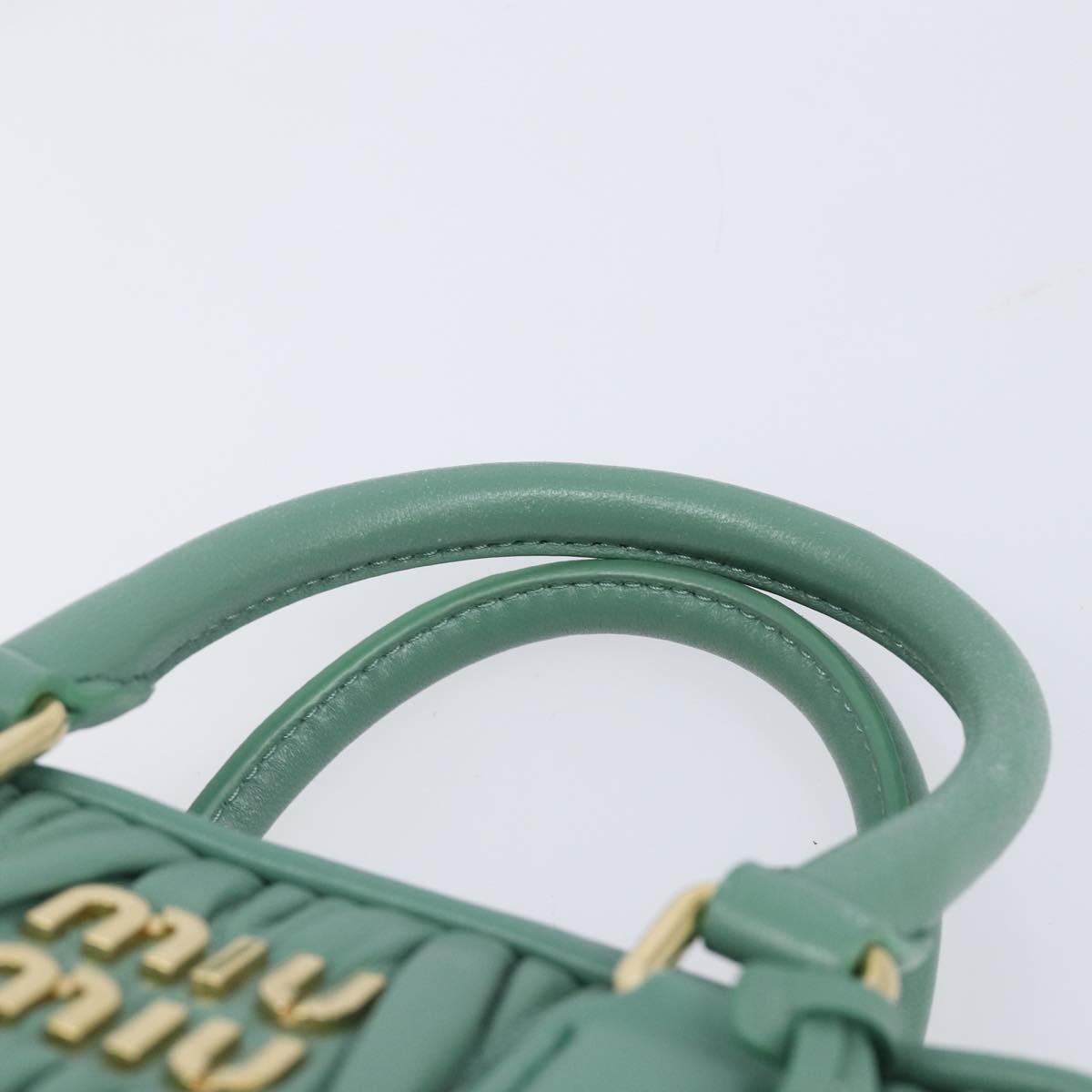 Miu Miu Matelasse Arkady Hand Bag Leather 2way Green Gold Auth 204302SAM