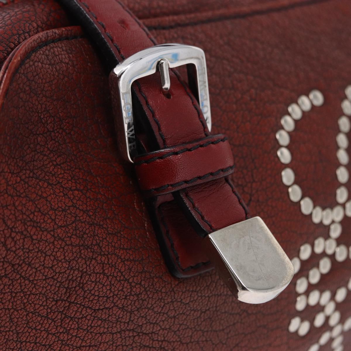 LOEWE Hand Bag Leather Red Silver Auth 204304V