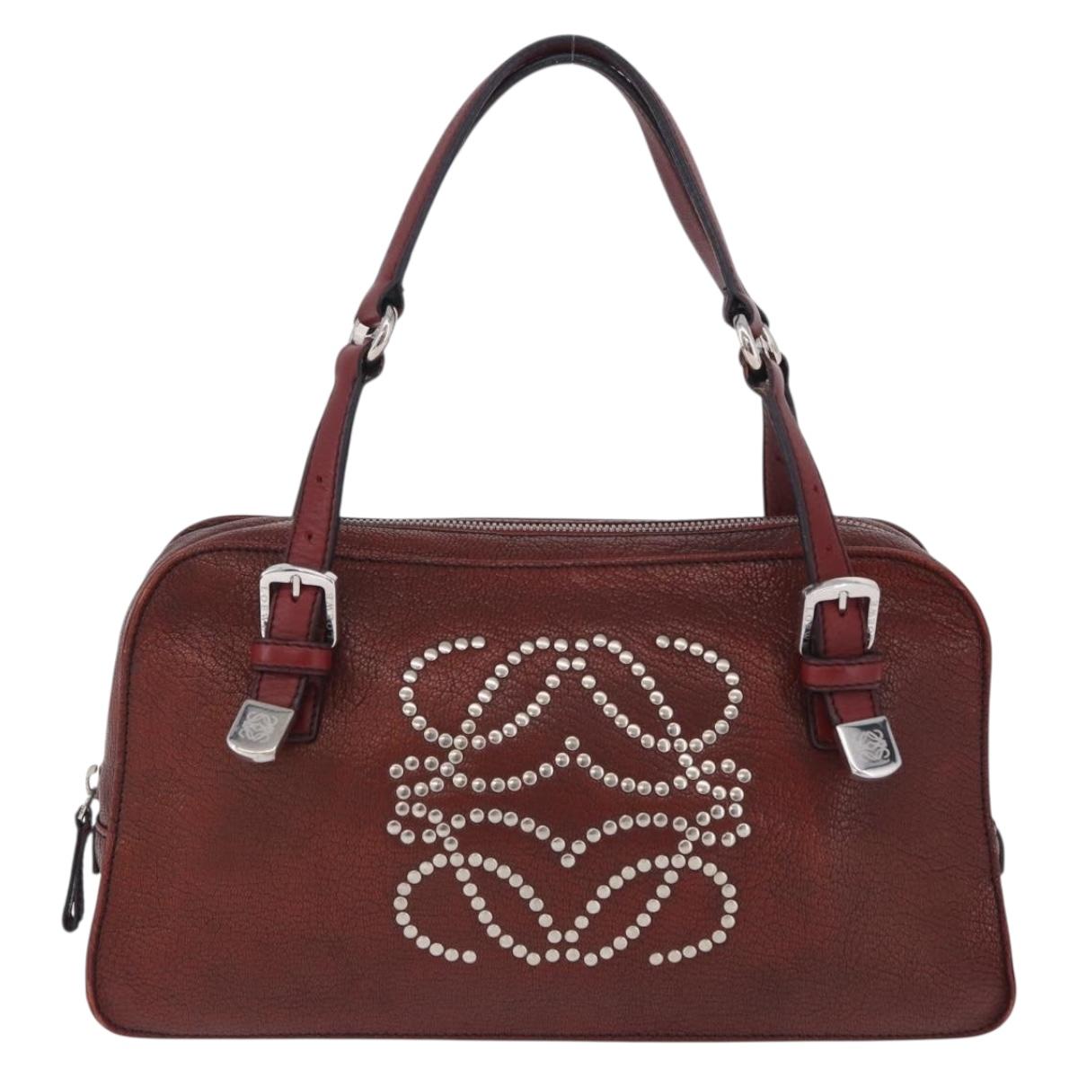 LOEWE Hand Bag Leather Red Silver Auth 204304V