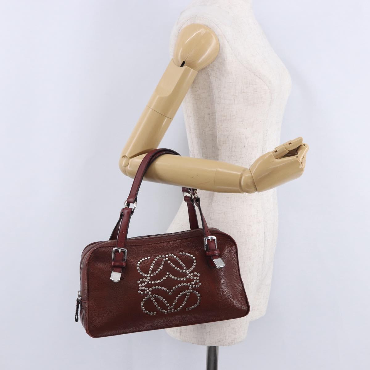 LOEWE Hand Bag Leather Red Silver Auth 204304V