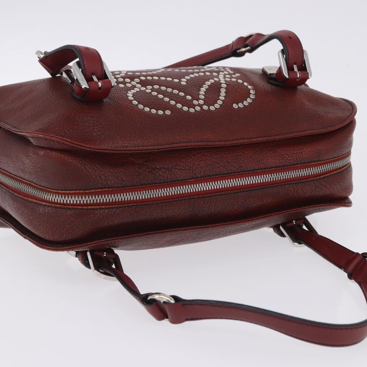 LOEWE Hand Bag Leather Red Silver Auth 204304V