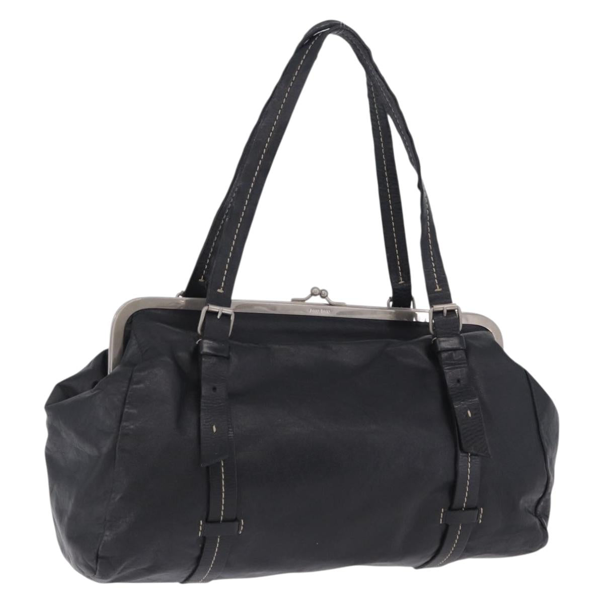 Miu Miu Hand Bag Vitellolux Black Silver Auth 204305A