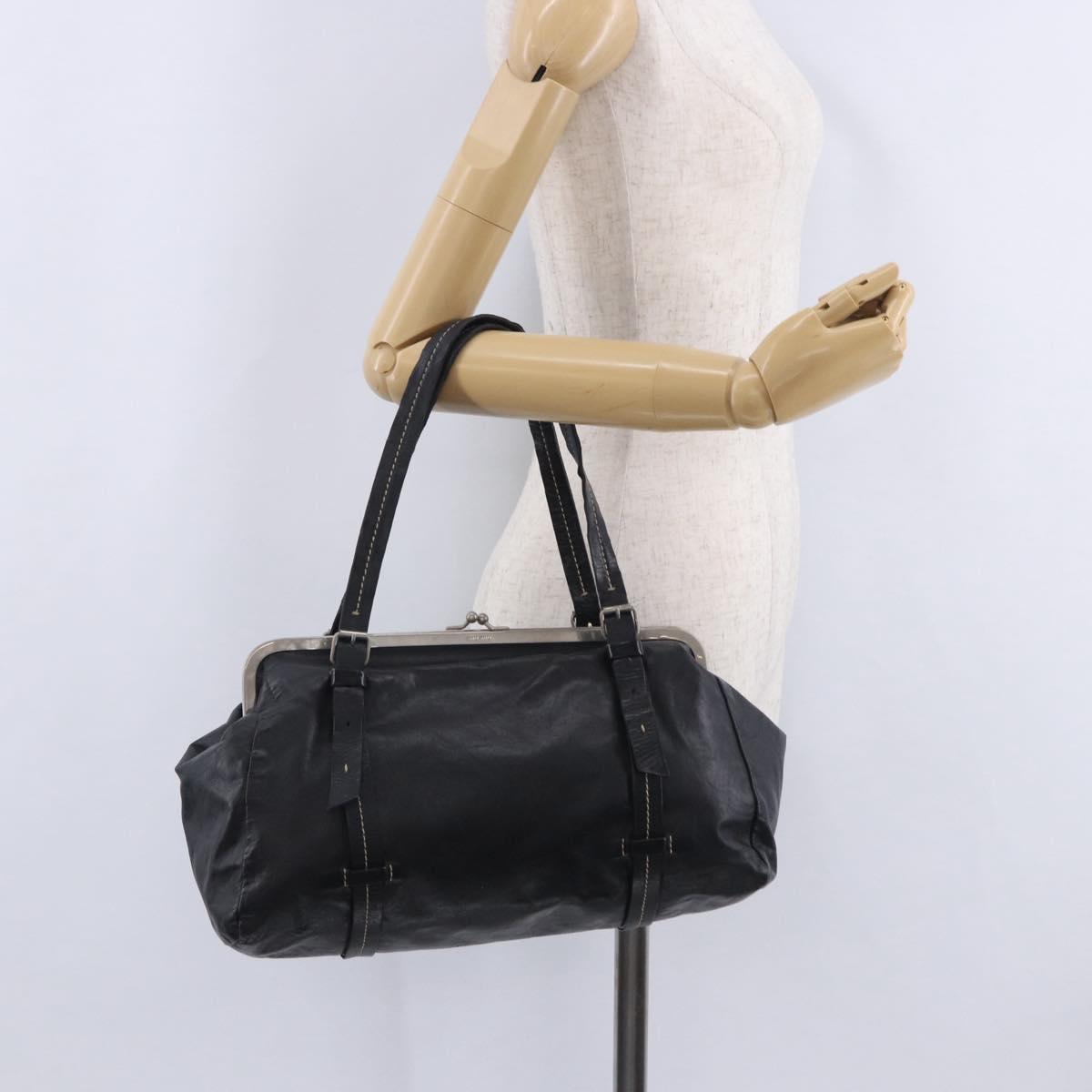 Miu Miu Hand Bag Vitellolux Black Silver Auth 204305A