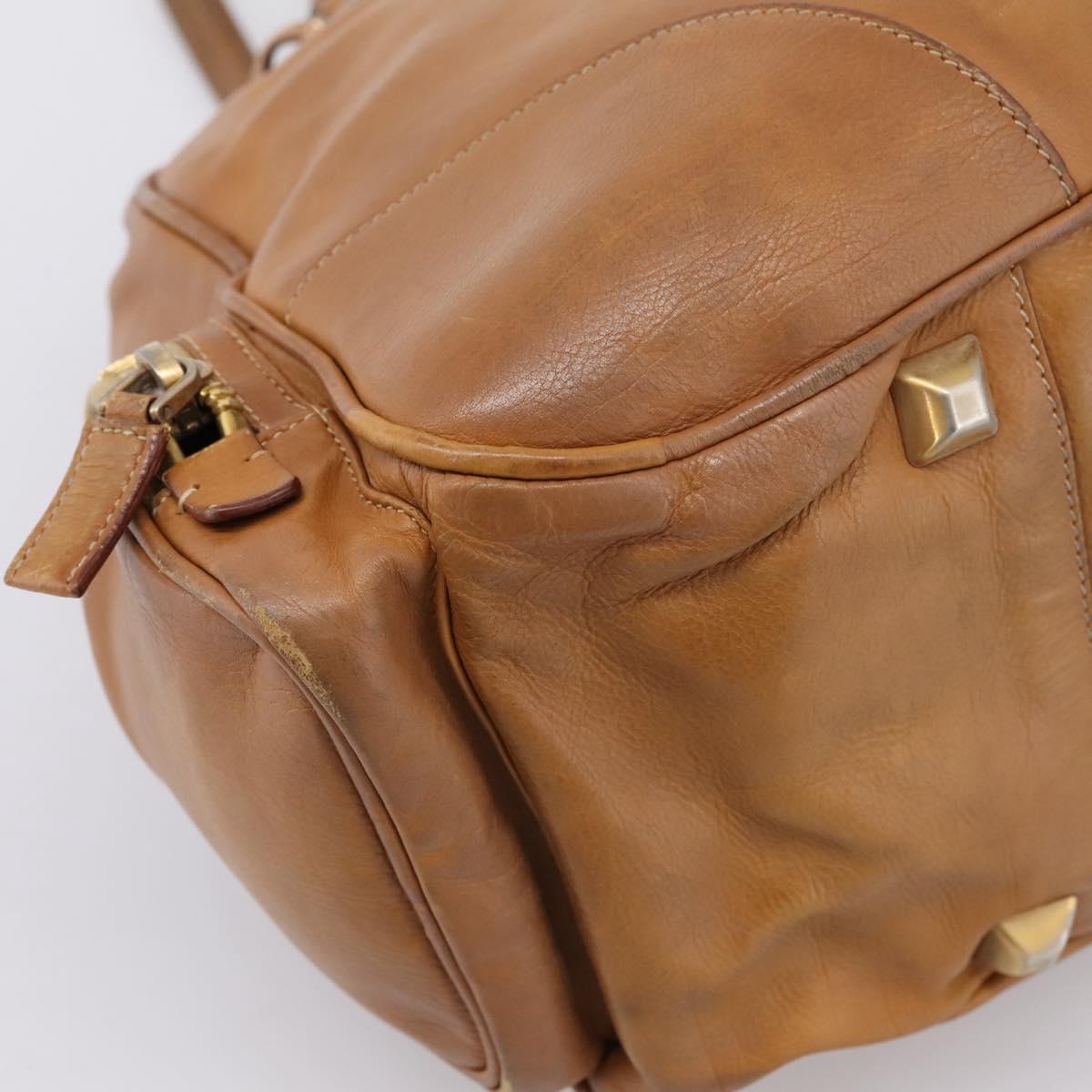 PRADA Tote Bag Leather Beige Gold Auth 204306