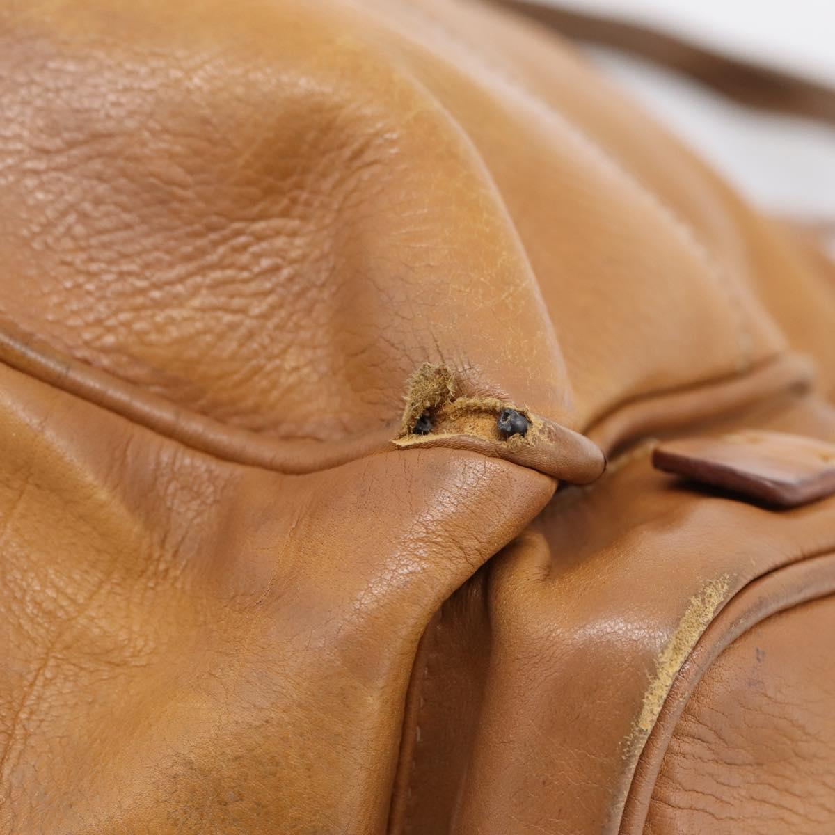 PRADA Tote Bag Leather Beige Gold Auth 204306