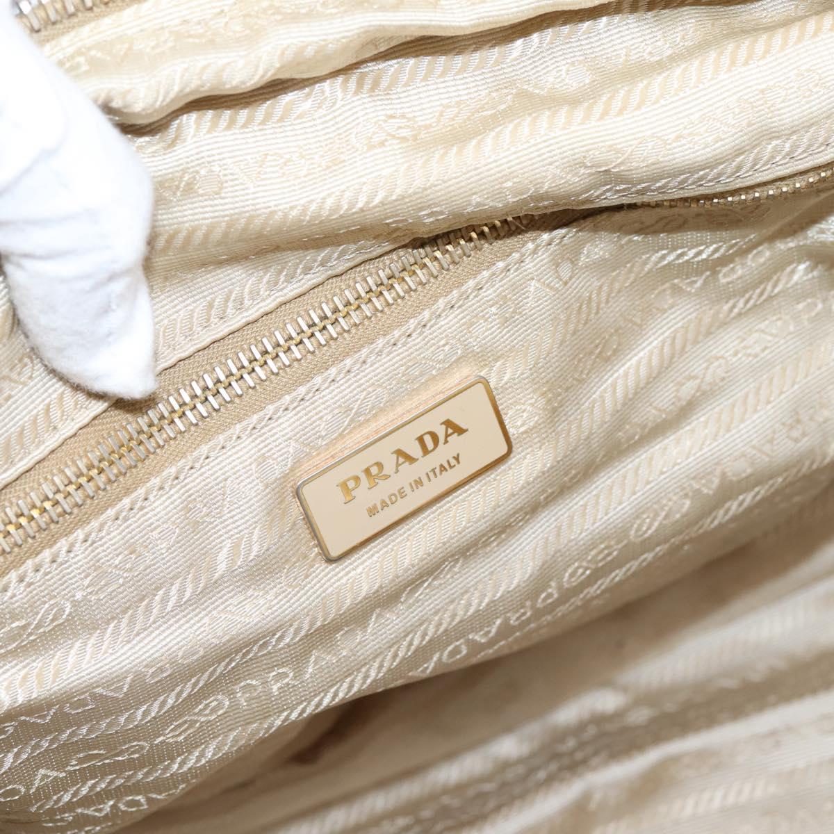 PRADA Tote Bag Leather Beige Gold Auth 204306