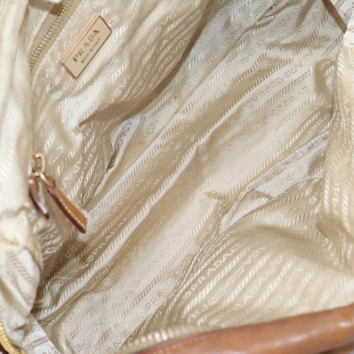 PRADA Tote Bag Leather Beige Gold Auth 204306