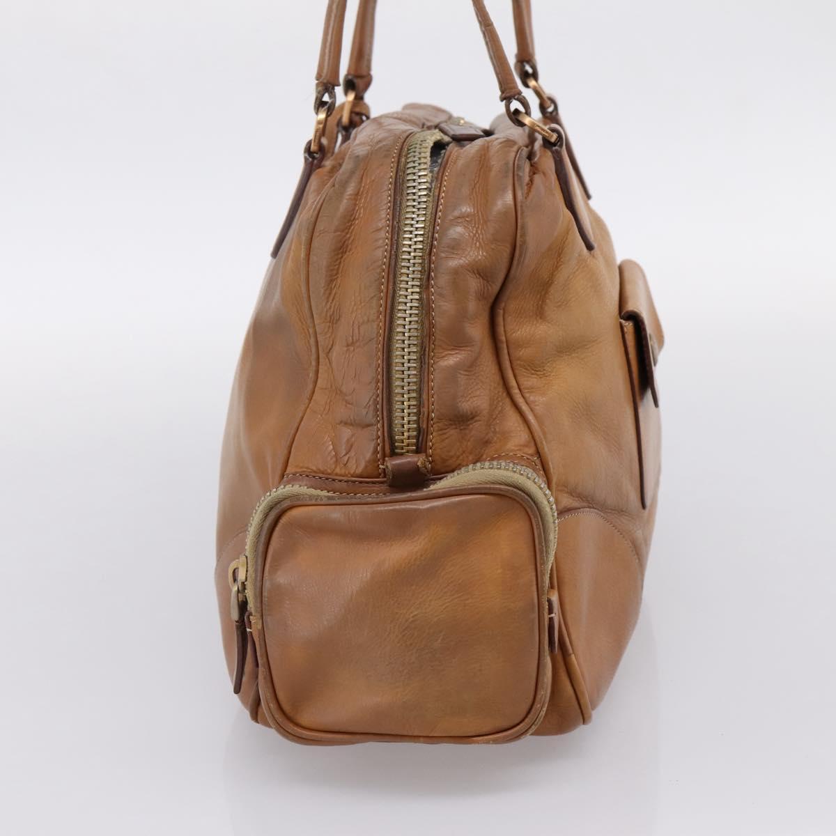 PRADA Tote Bag Leather Beige Gold Auth 204306