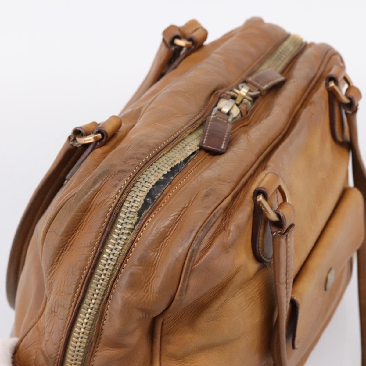 PRADA Tote Bag Leather Beige Gold Auth 204306