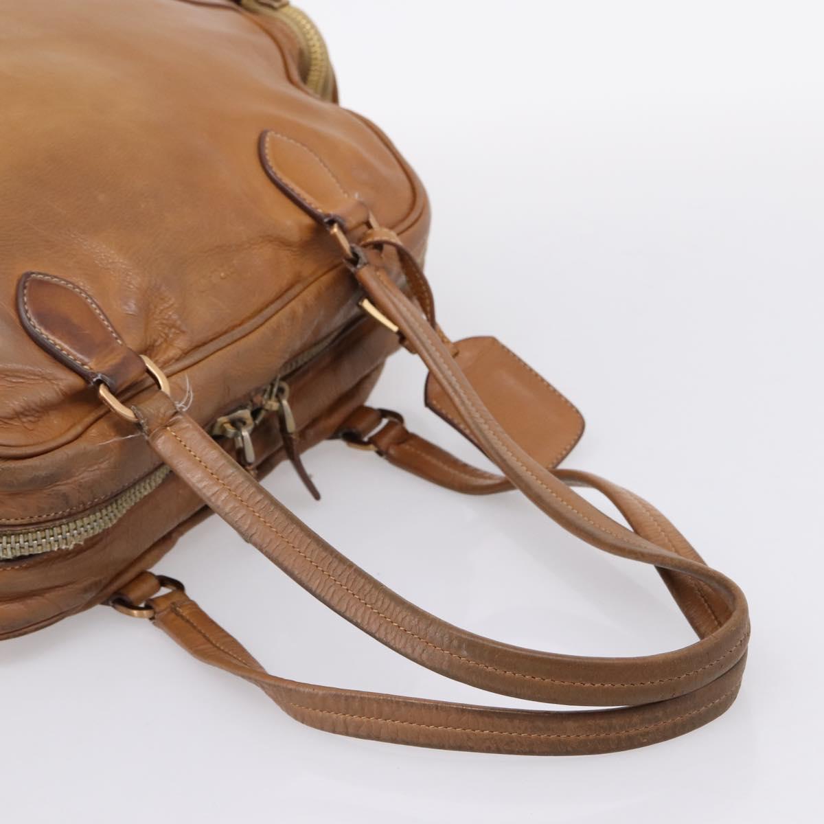 PRADA Tote Bag Leather Beige Gold Auth 204306