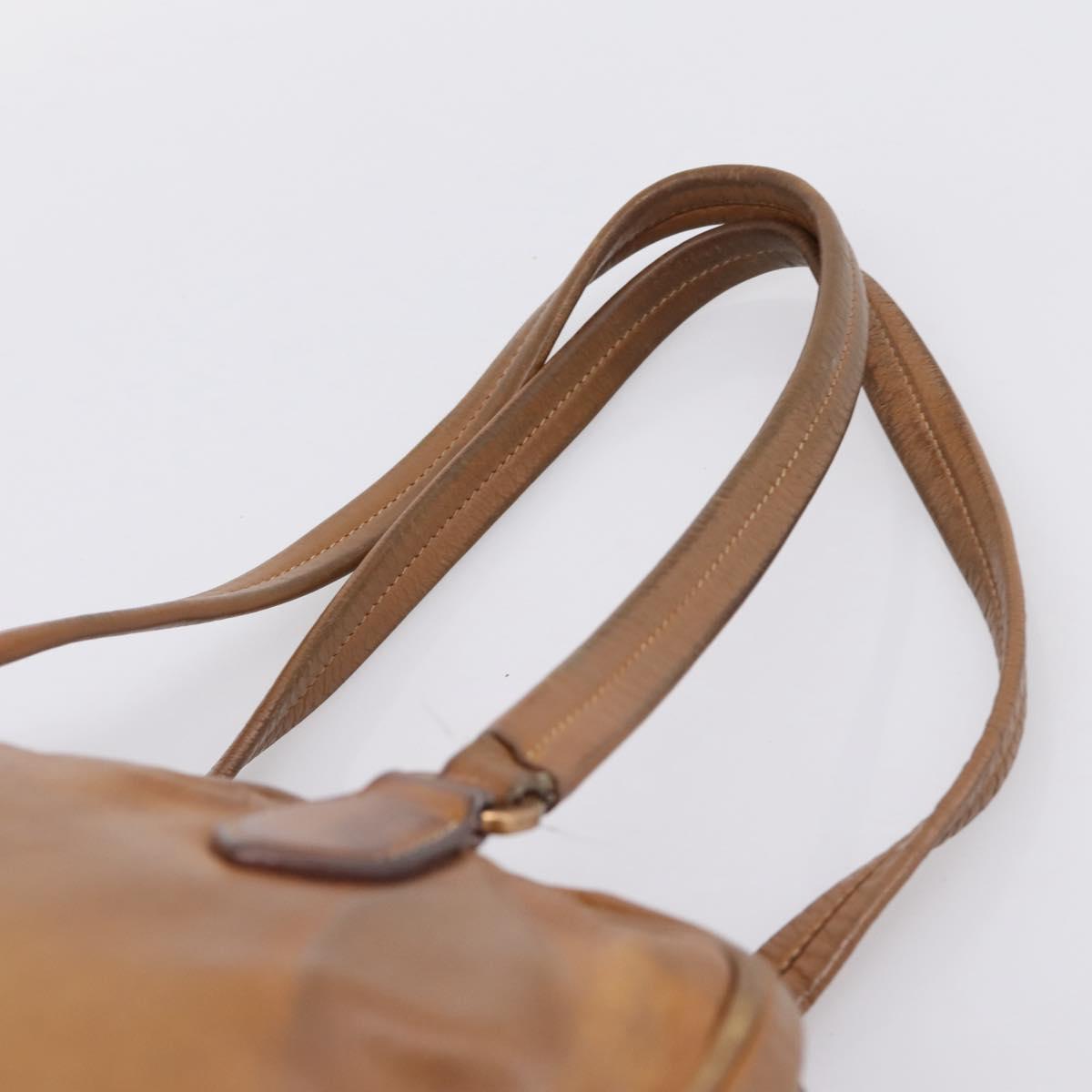 PRADA Tote Bag Leather Beige Gold Auth 204306