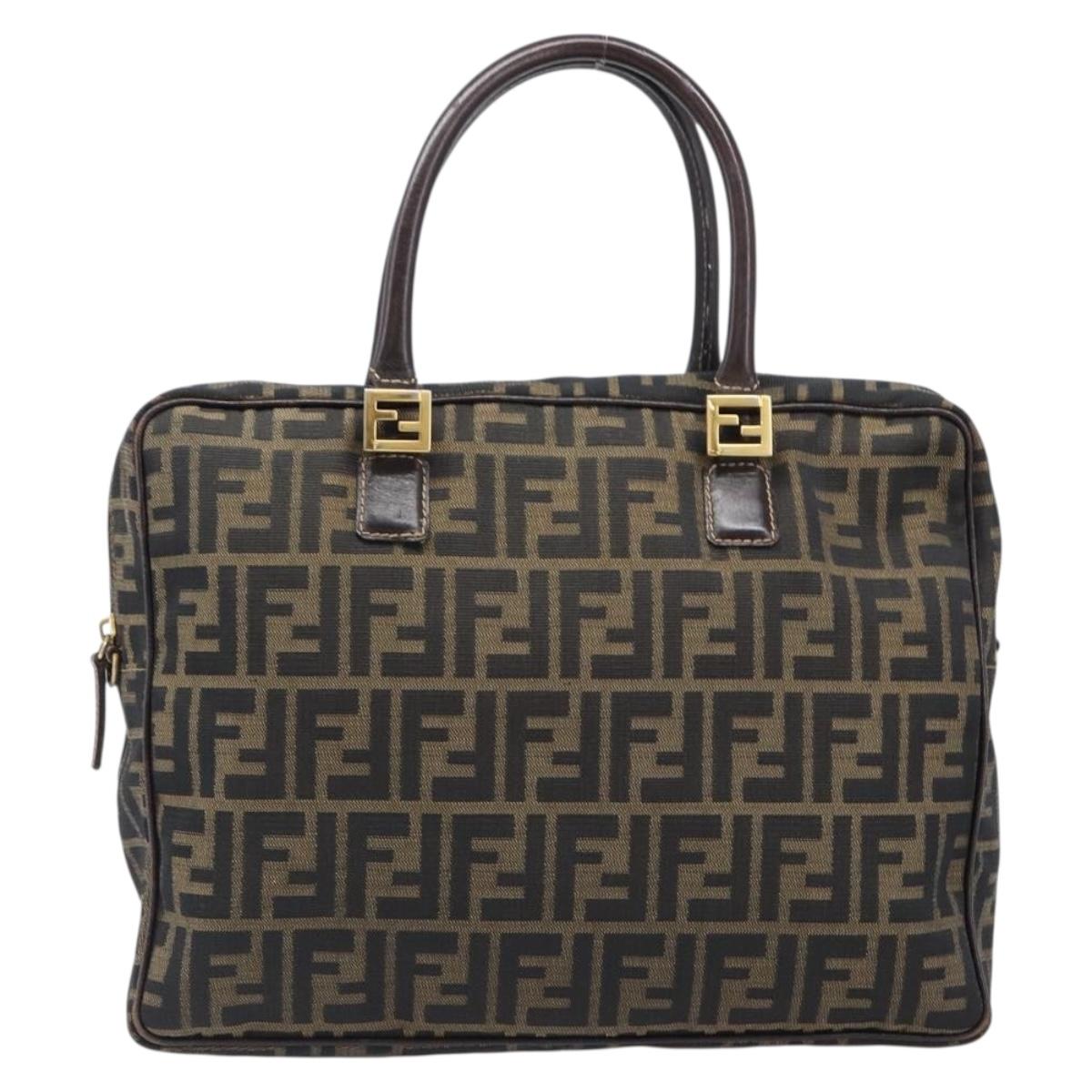FENDI Zucca Canvas Hand Bag Black Brown Auth 204307A