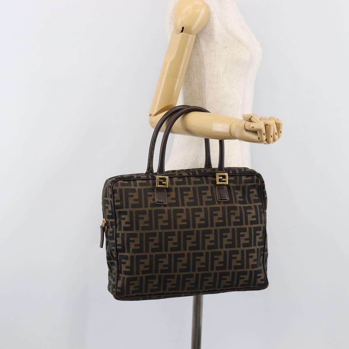 FENDI Zucca Canvas Hand Bag Black Brown Auth 204307A