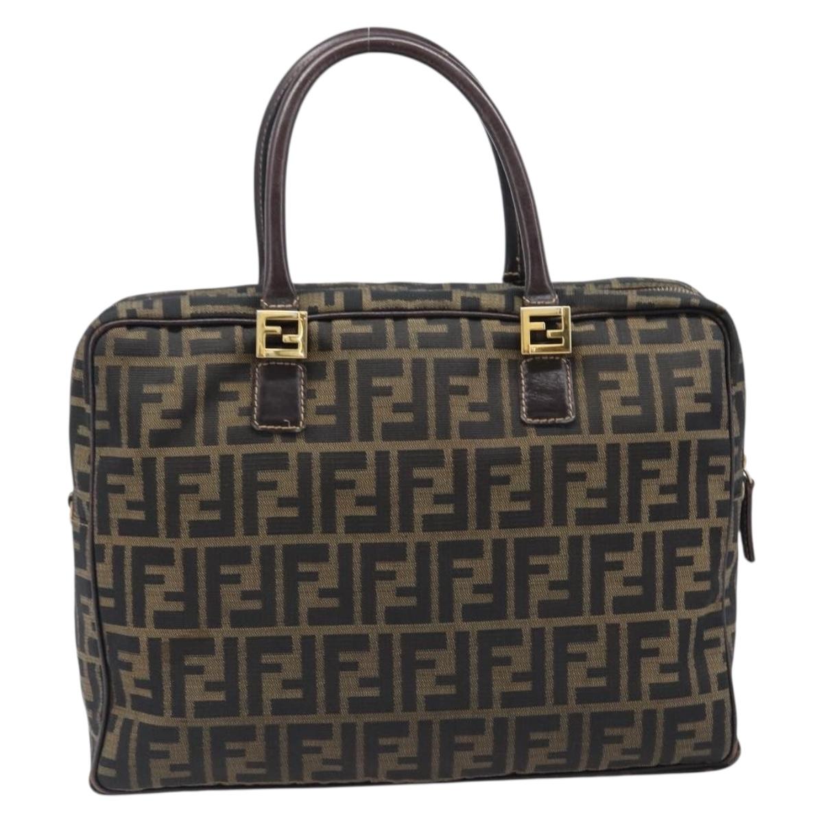 FENDI Zucca Canvas Hand Bag Black Brown Auth 204307A