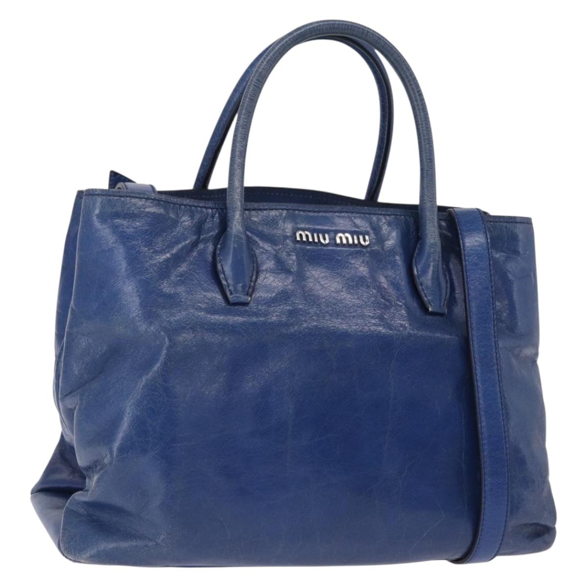 Miu Miu Hand Bag Vitellolux 2way Blue Silver Auth 204308A
