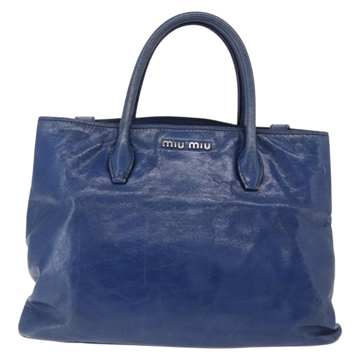 Miu Miu Hand Bag Vitellolux 2way Blue Silver Auth 204308A