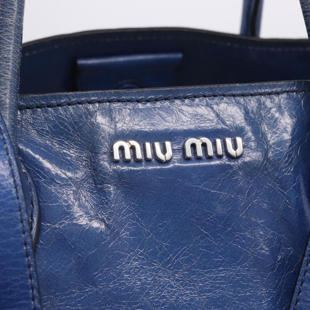 Miu Miu Hand Bag Vitellolux 2way Blue Silver Auth 204308A