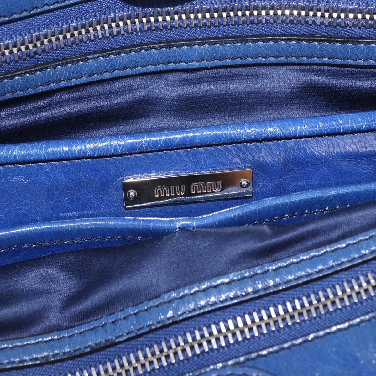 Miu Miu Hand Bag Vitellolux 2way Blue Silver Auth 204308A
