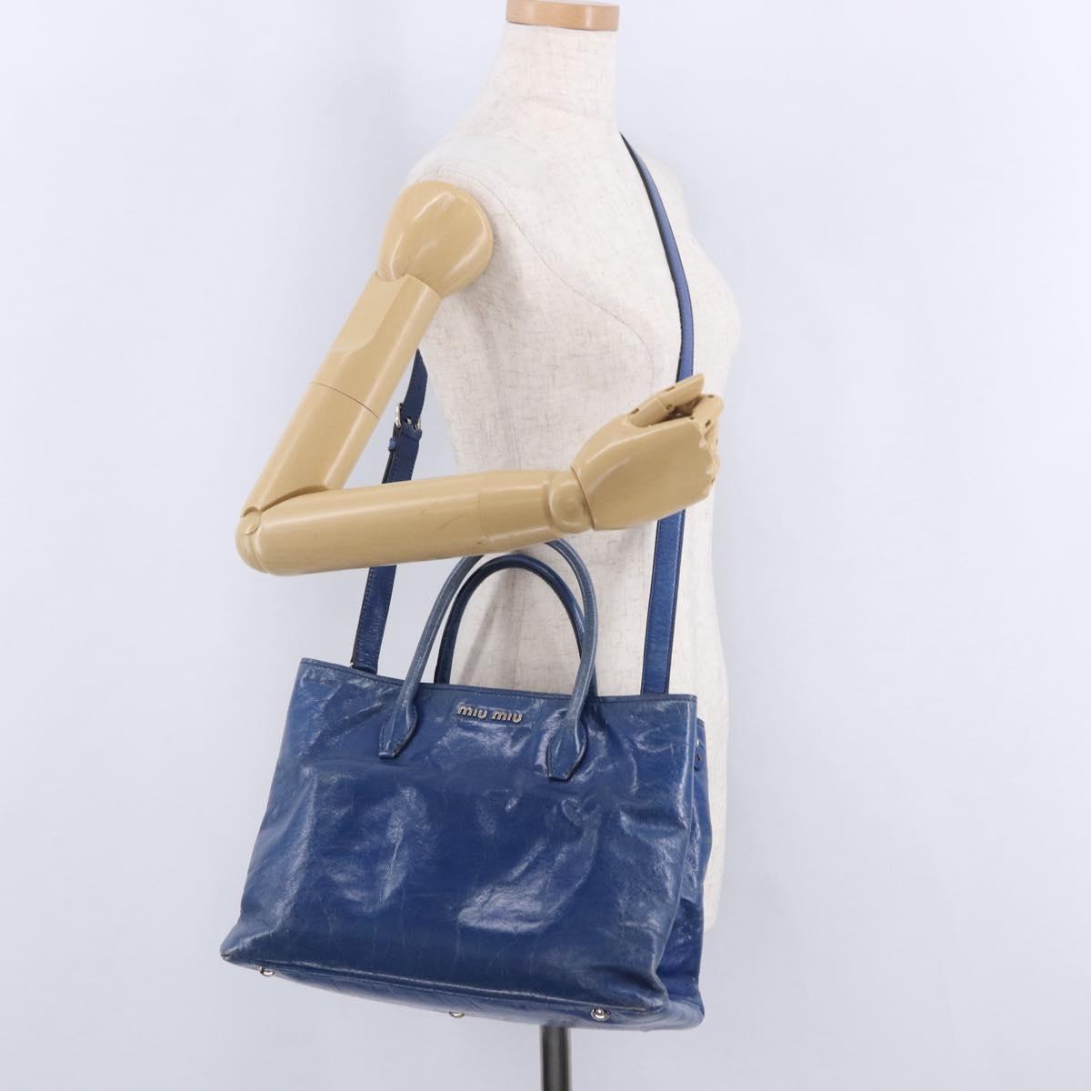 Miu Miu Hand Bag Vitellolux 2way Blue Silver Auth 204308A