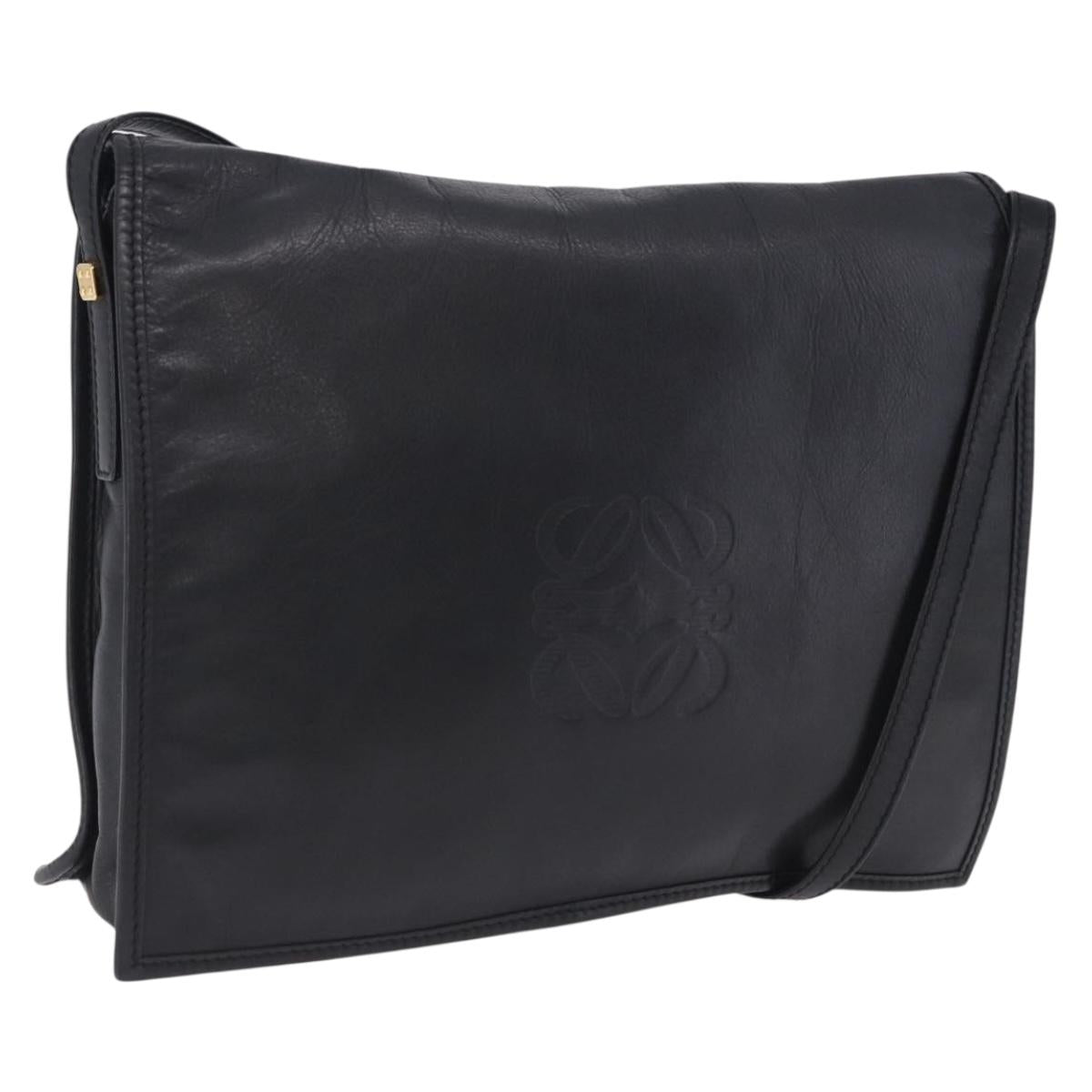 LOEWE Anagram Shoulder Bag Leather Black Gold Auth 204314A