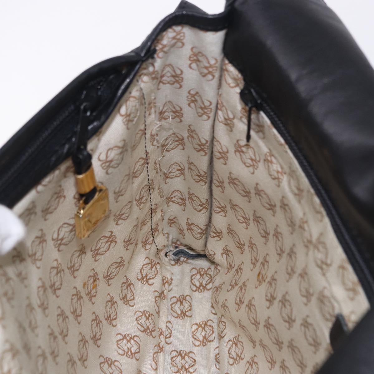 LOEWE Anagram Shoulder Bag Leather Black Gold Auth 204314A