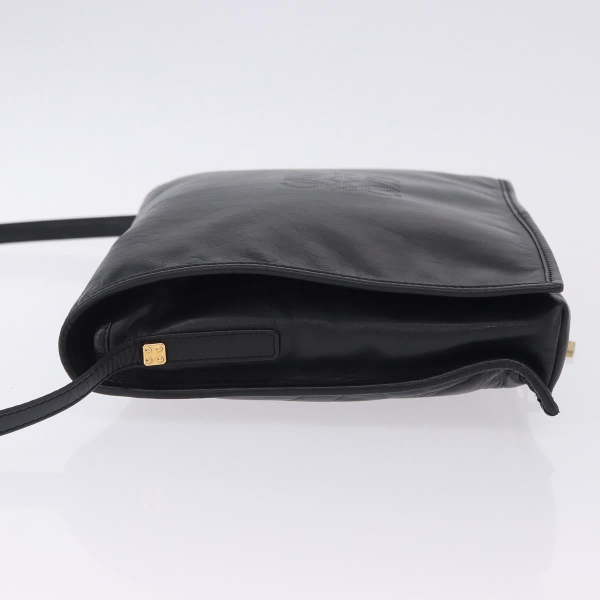 LOEWE Anagram Shoulder Bag Leather Black Gold Auth 204314A