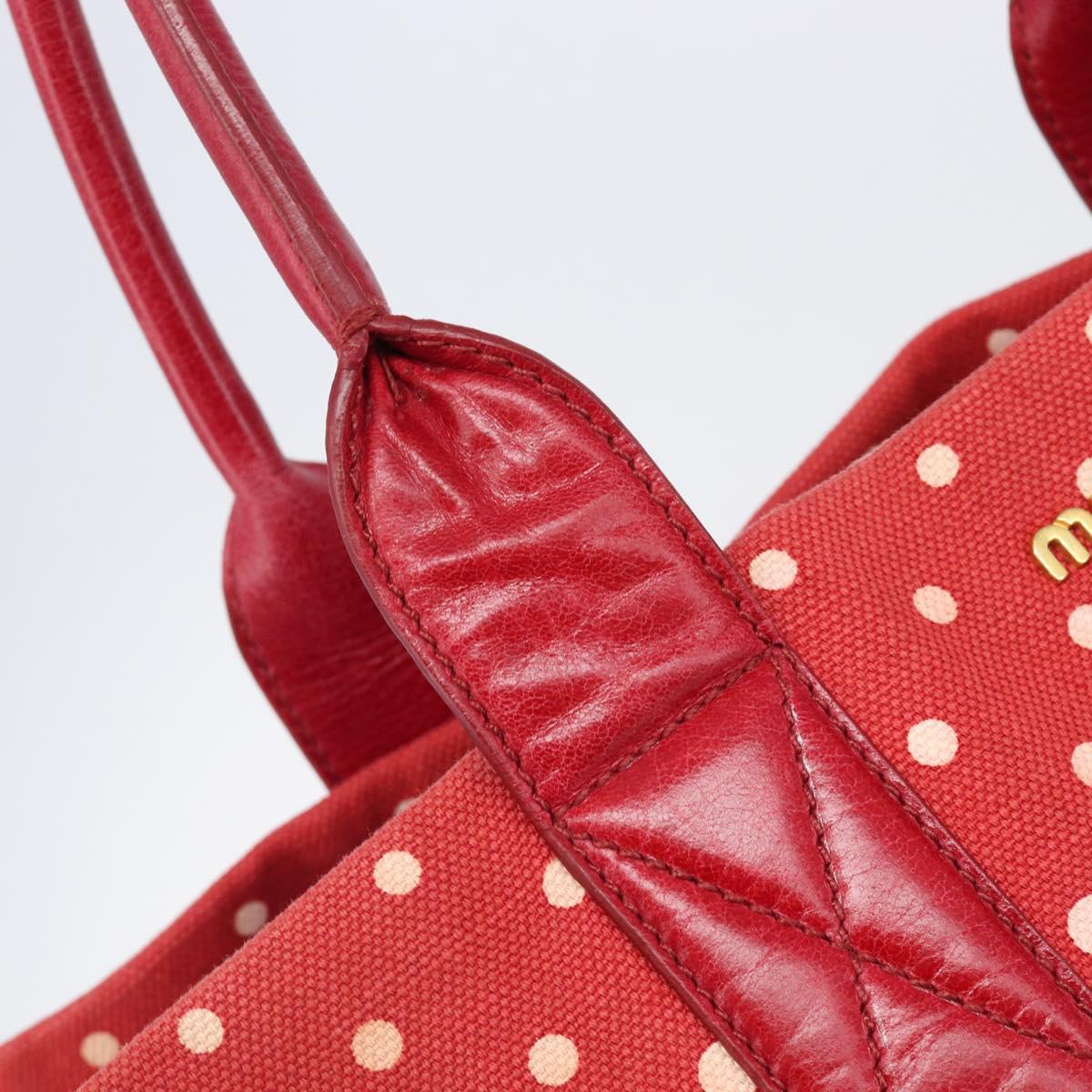 Miu Miu Hand Bag Canvas Red Gold Auth 204315