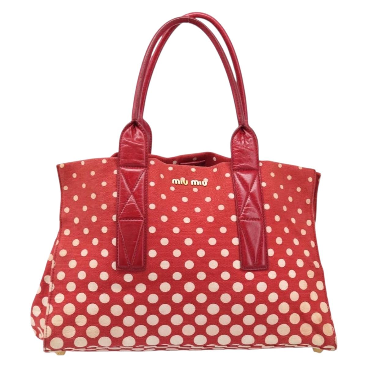 Miu Miu Hand Bag Canvas Red Gold Auth 204315