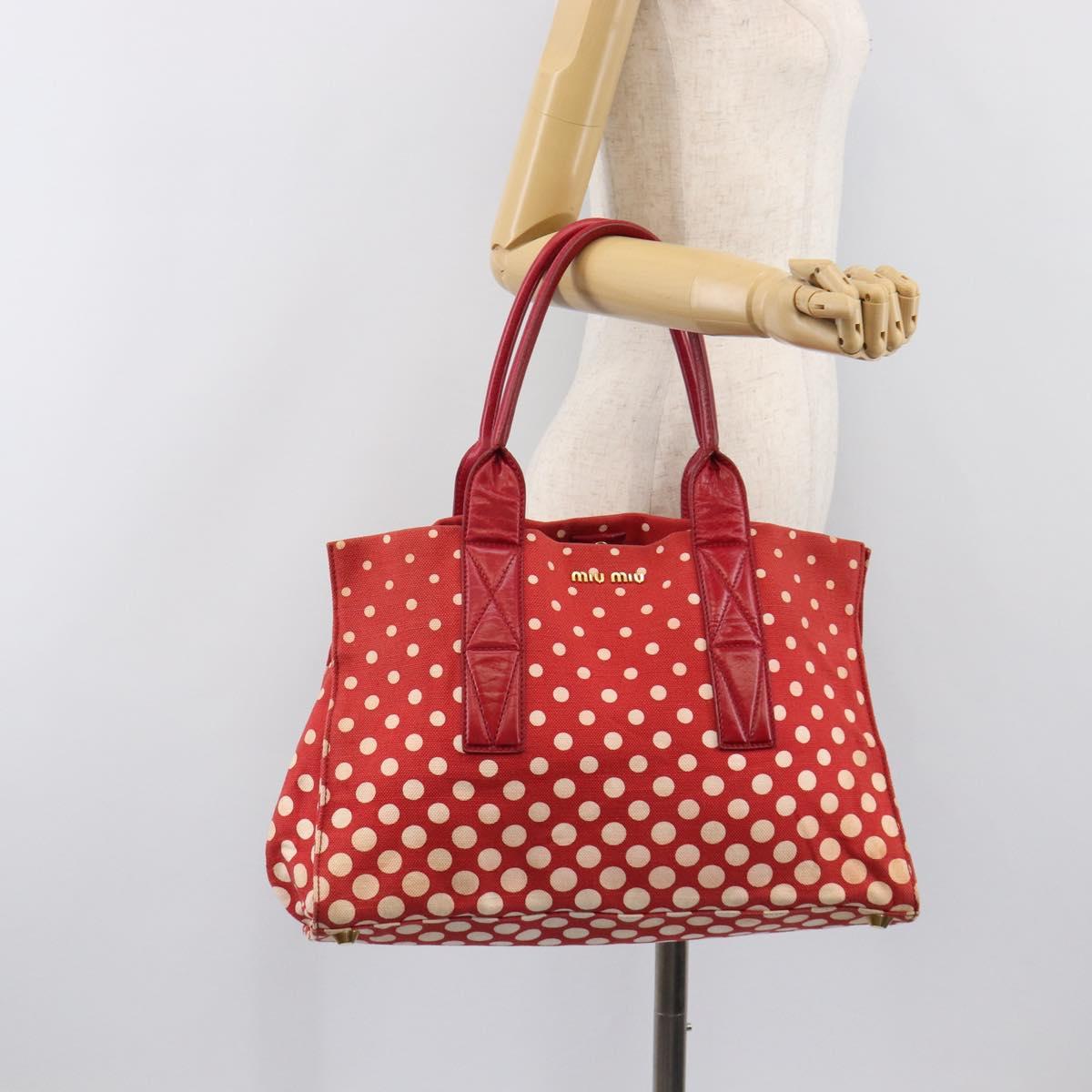 Miu Miu Hand Bag Canvas Red Gold Auth 204315