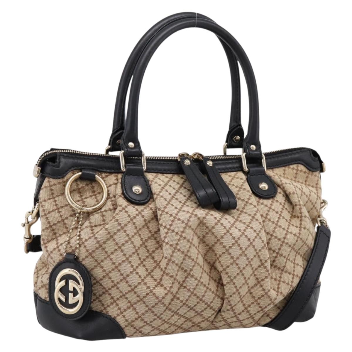 GUCCI Diamante Hand Bag Canvas 2way Beige Gold 247902 Auth 204317