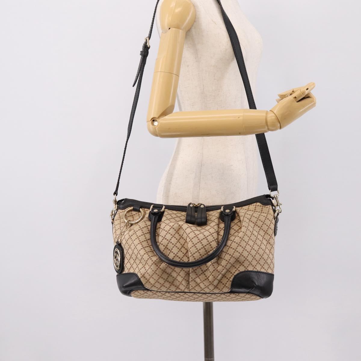 GUCCI Diamante Hand Bag Canvas 2way Beige Gold 247902 Auth 204317