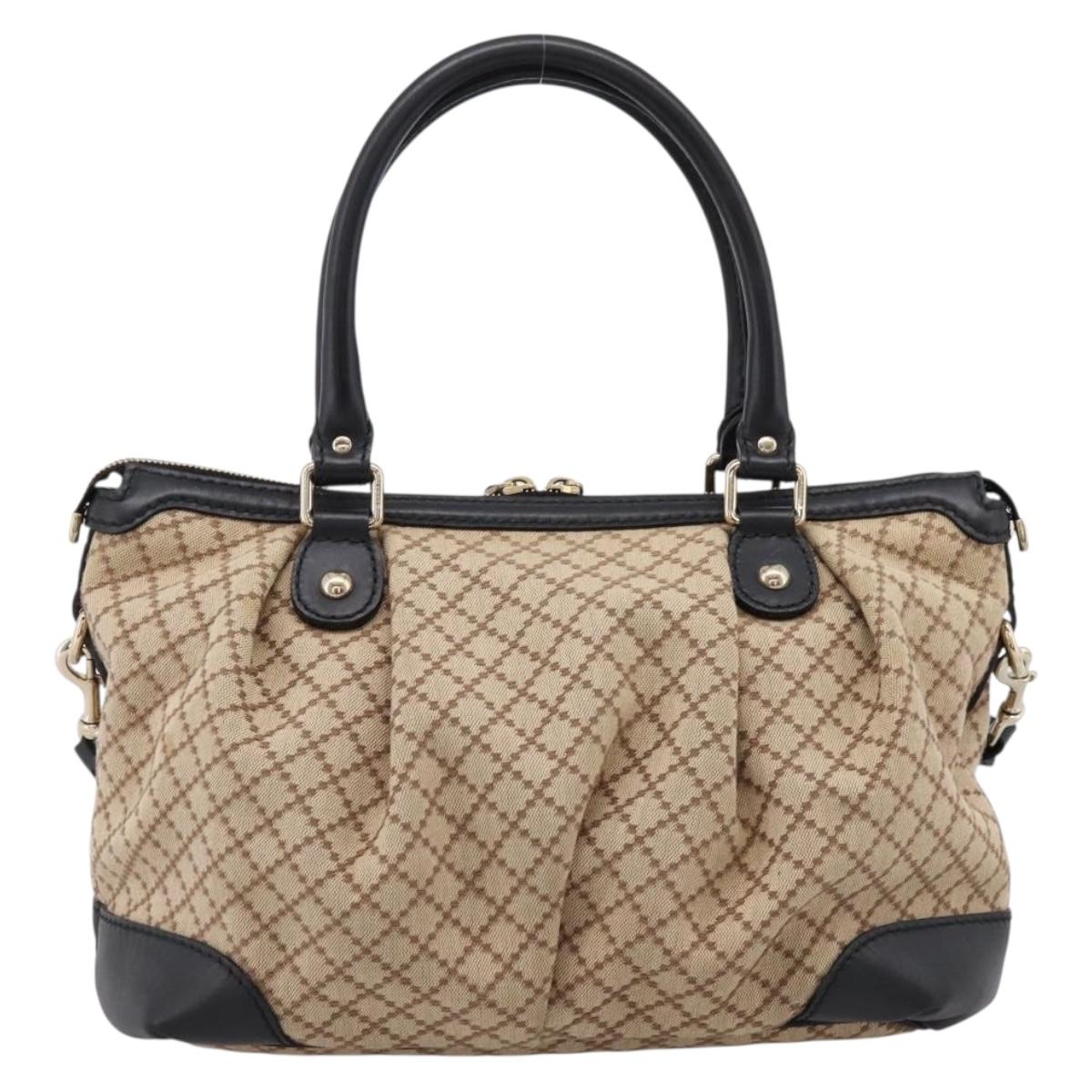 GUCCI Diamante Hand Bag Canvas 2way Beige Gold 247902 Auth 204317