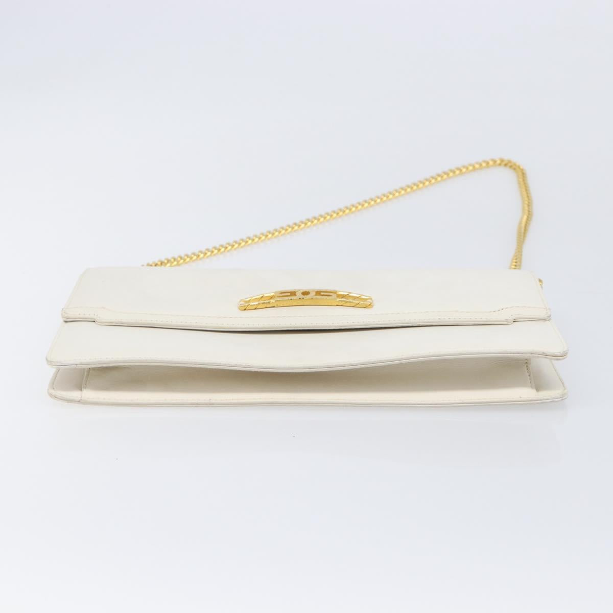 GUCCI Chain Shoulder Bag Leather White Gold Auth 204318