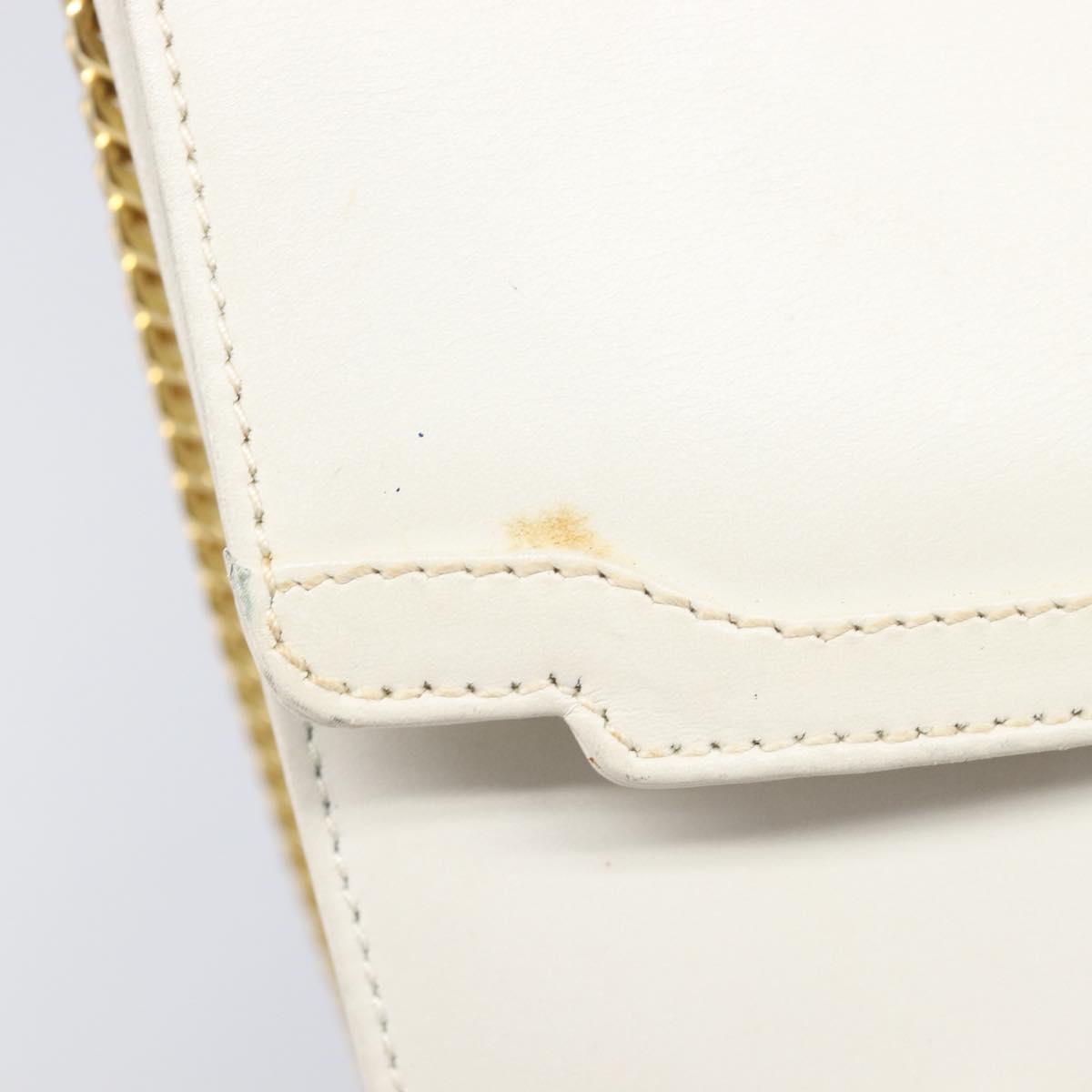 GUCCI Chain Shoulder Bag Leather White Gold Auth 204318