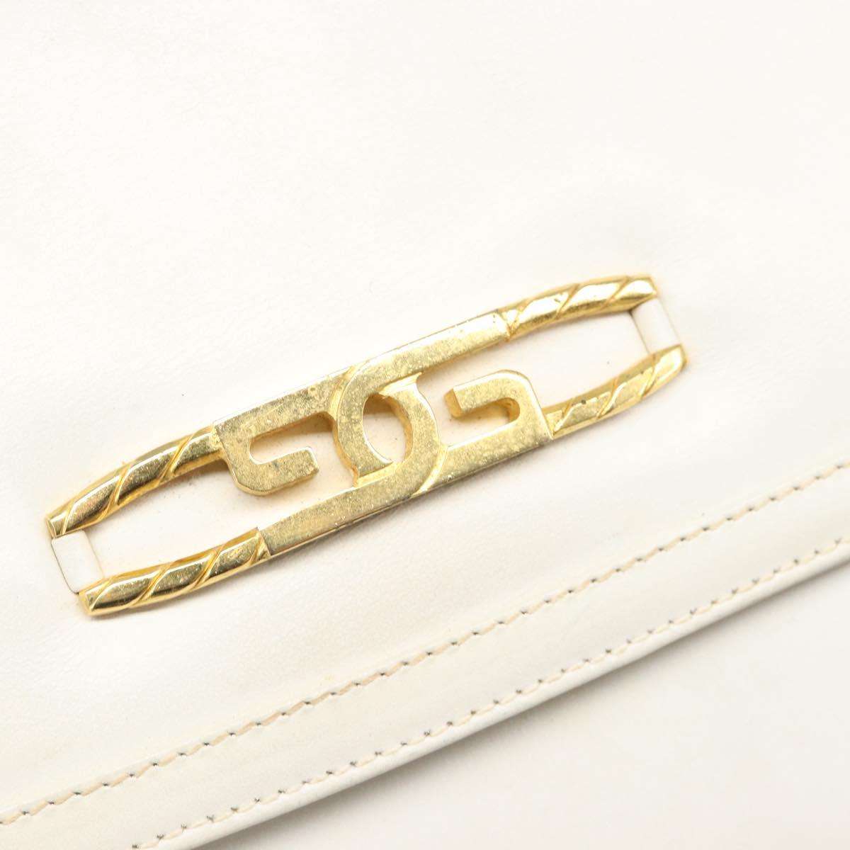 GUCCI Chain Shoulder Bag Leather White Gold Auth 204318
