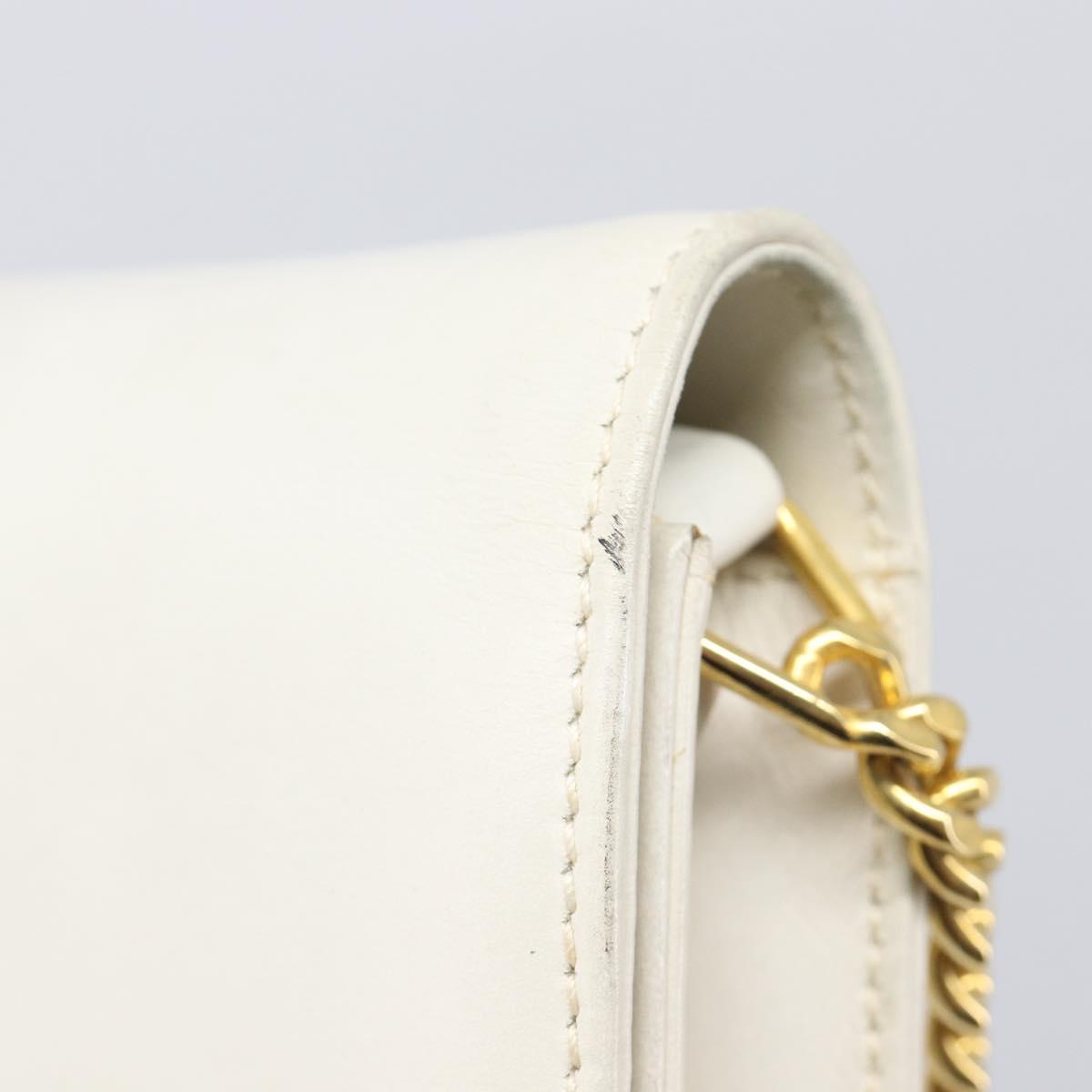 GUCCI Chain Shoulder Bag Leather White Gold Auth 204318
