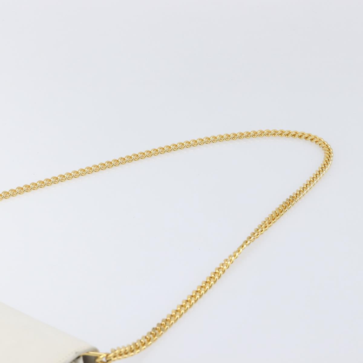 GUCCI Chain Shoulder Bag Leather White Gold Auth 204318