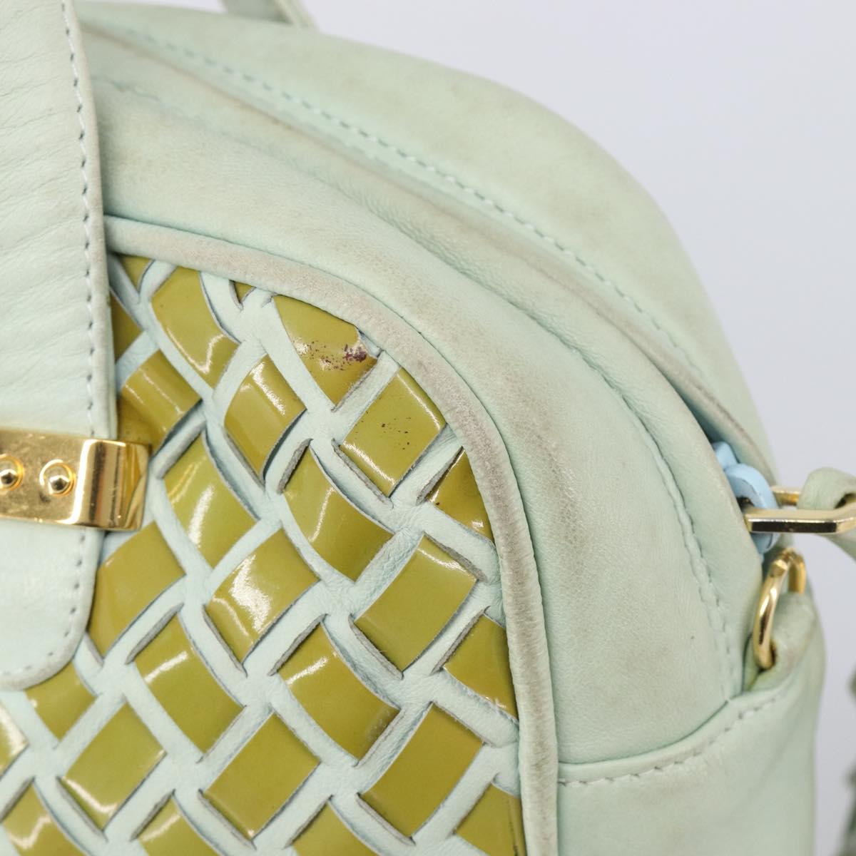 BALLY Hand Bag Patent leather Green Gold Auth 204319