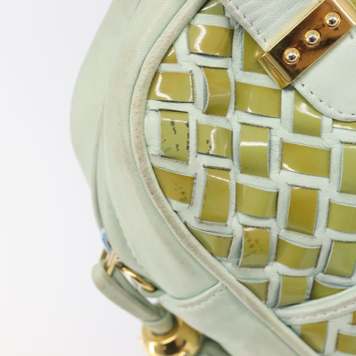 BALLY Hand Bag Patent leather Green Gold Auth 204319