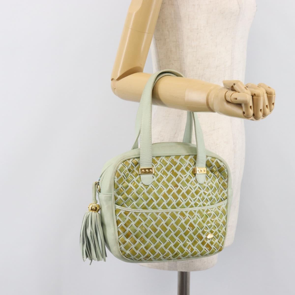 BALLY Hand Bag Patent leather Green Gold Auth 204319