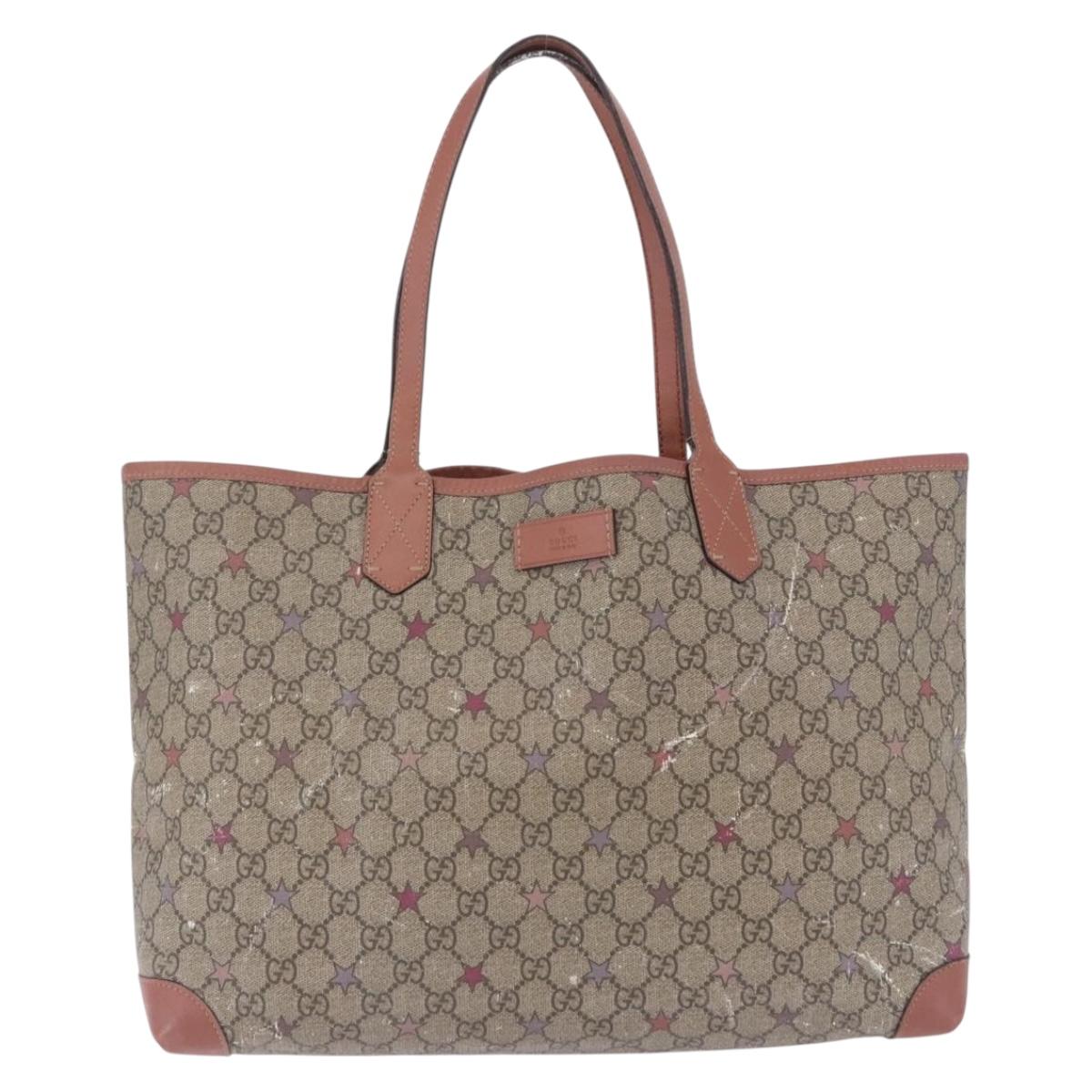 GUCCI GG Supreme Tote Bag PVC Leather Beige 309498 Auth 204320