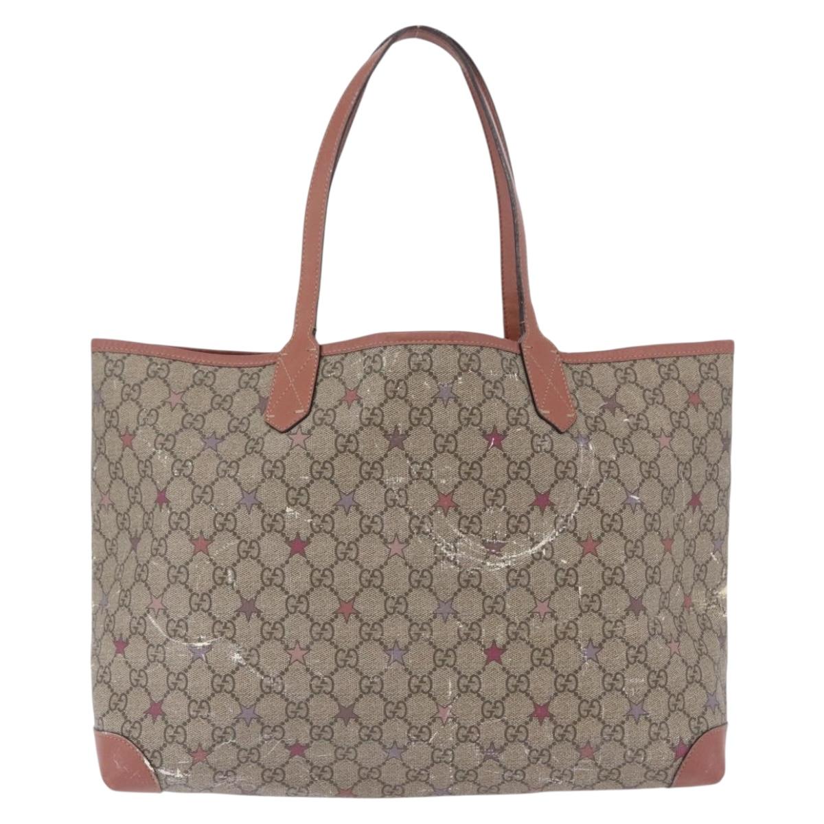 GUCCI GG Supreme Tote Bag PVC Leather Beige 309498 Auth 204320
