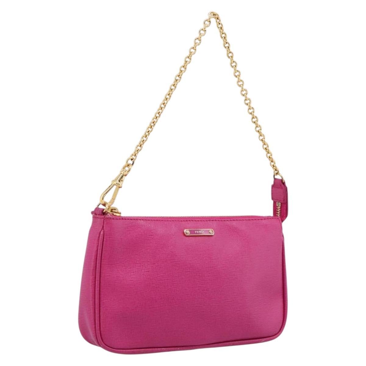 FENDI Accessory Pouch Leather Pink Gold Auth 204323A