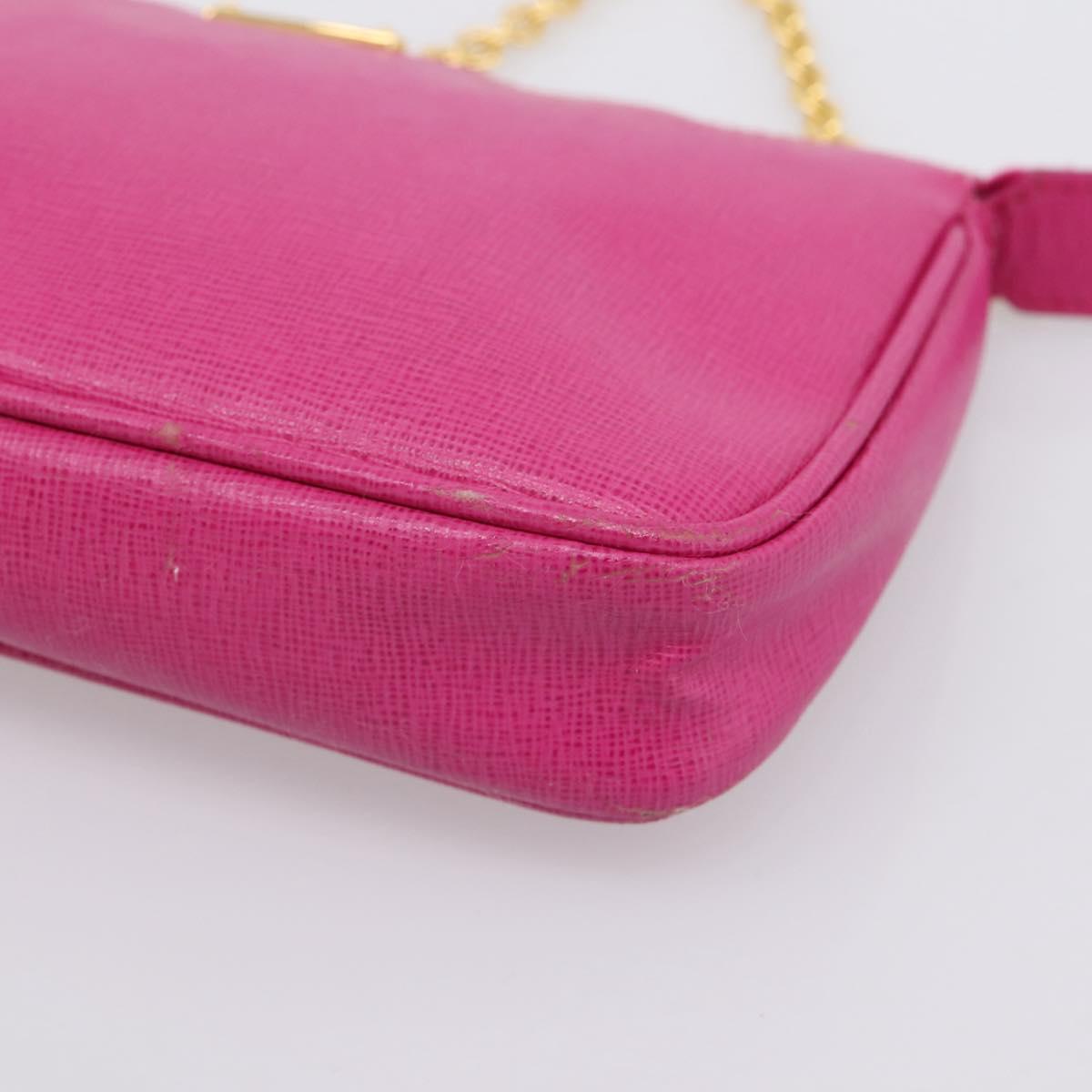 FENDI Accessory Pouch Leather Pink Gold Auth 204323A