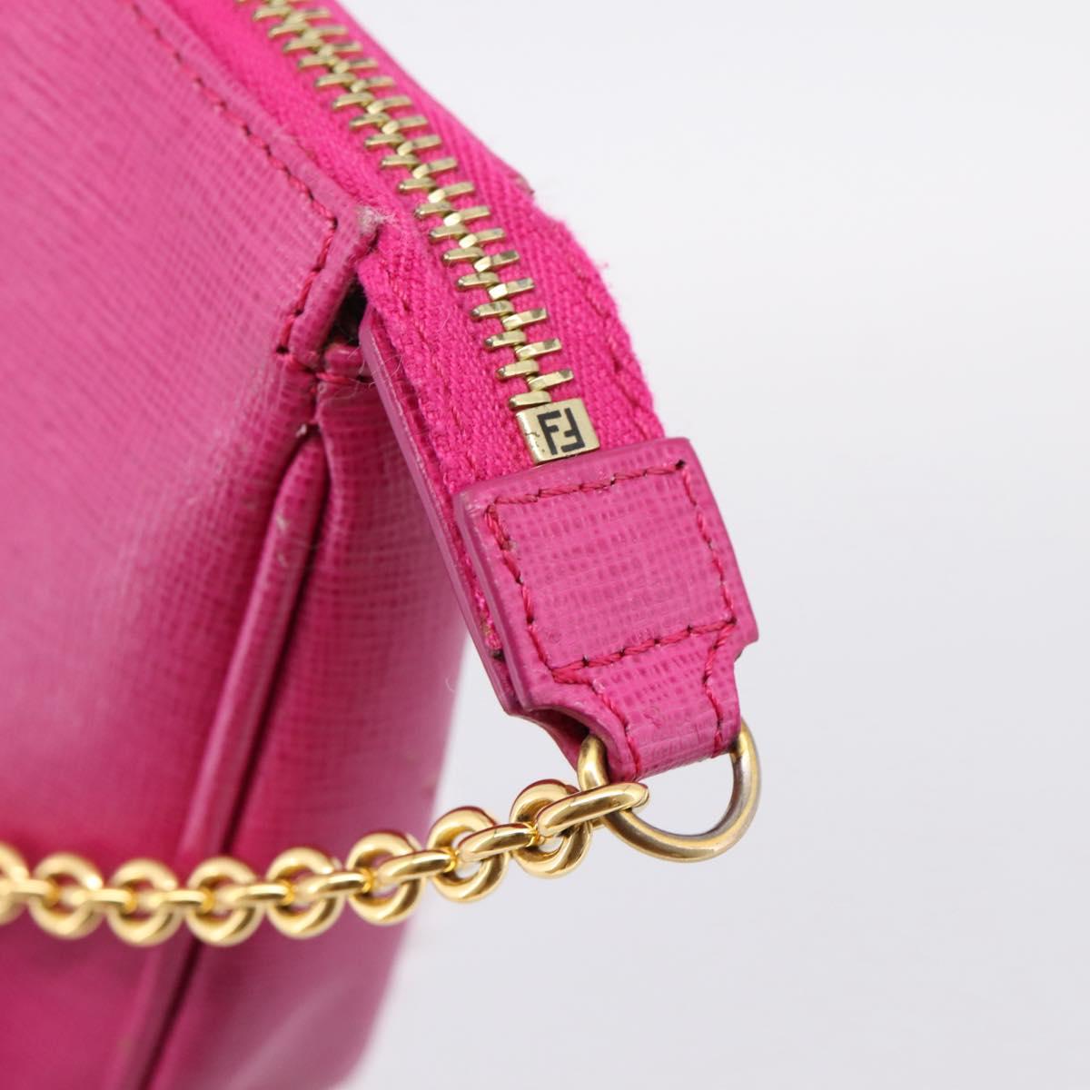 FENDI Accessory Pouch Leather Pink Gold Auth 204323A