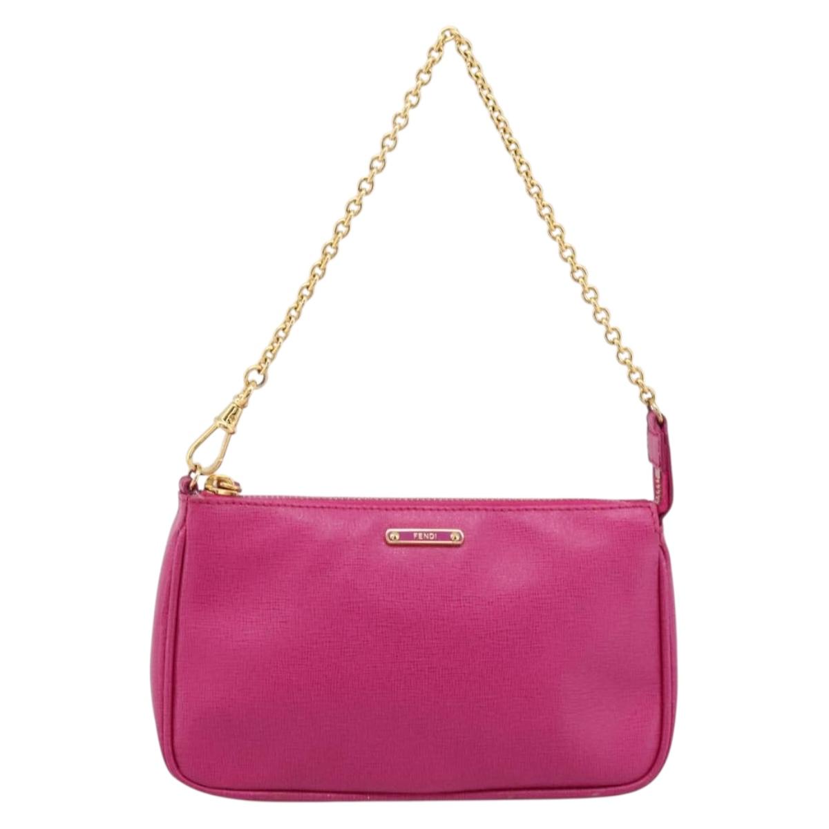 FENDI Accessory Pouch Leather Pink Gold Auth 204323A