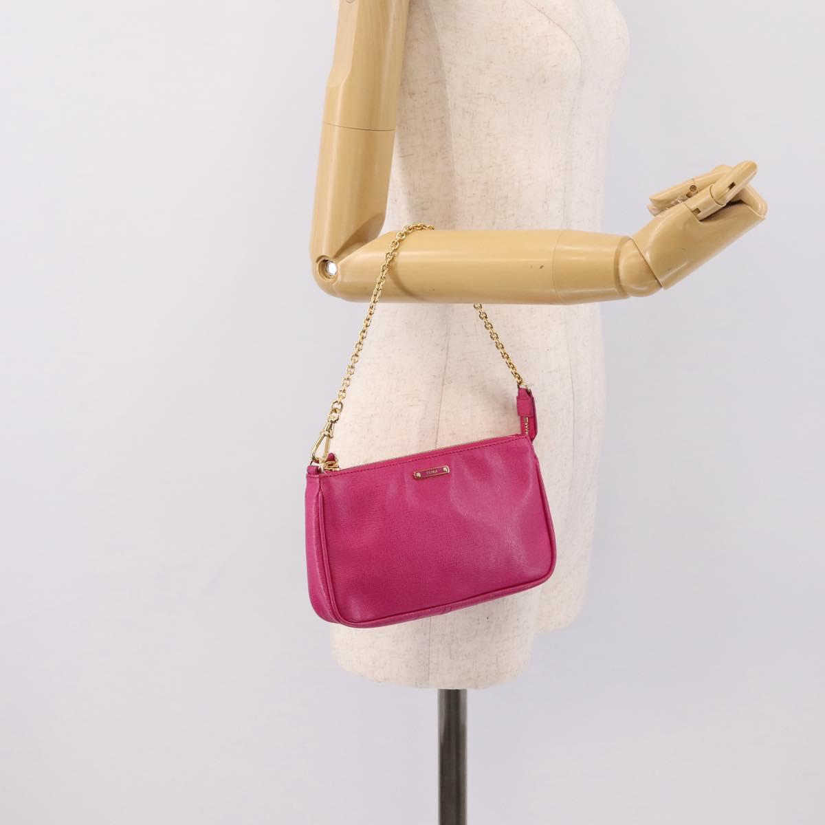 FENDI Accessory Pouch Leather Pink Gold Auth 204323A